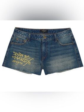 Ed Hardy Vintage Inspired Screaming Tiger Blue Denim Cutoff Shorts, XL, NWT